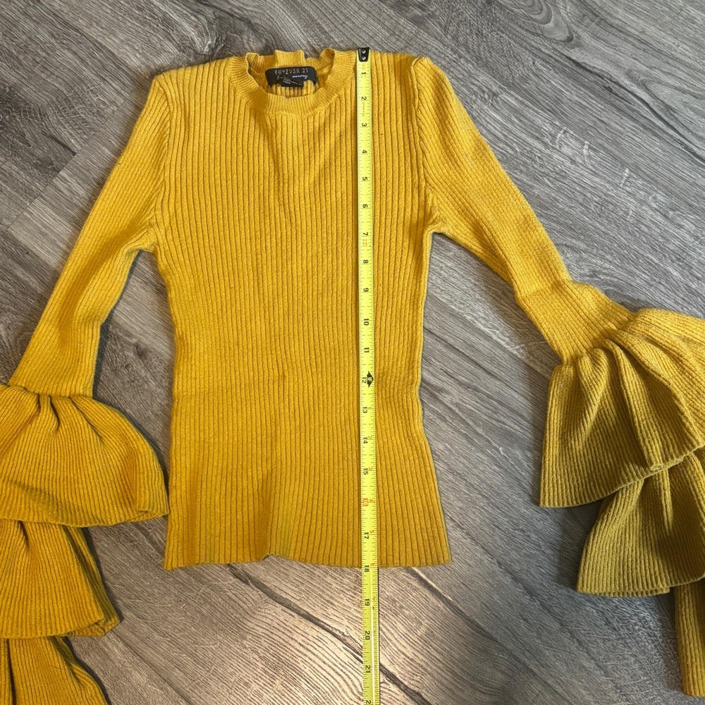 Forever 21 Yellow Fitted Ruffled Sweater - Picture 4 of 6